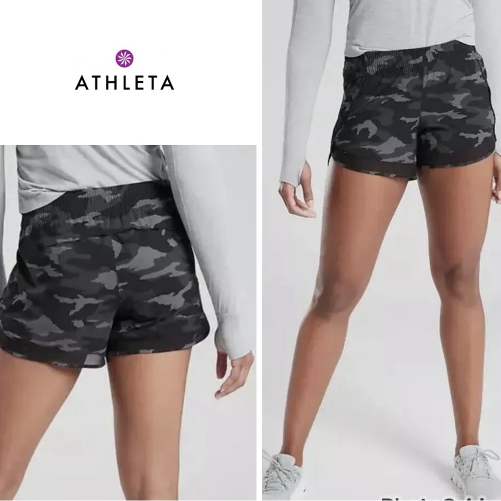 Athleta Mesh Racer Run camo shorts